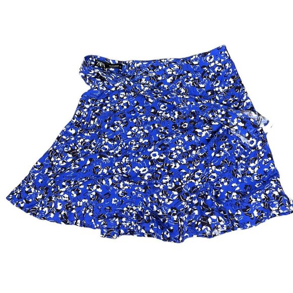 Zara Ruffle Faux Wrap Skirt Blue Floral Small - Picture 5 of 6